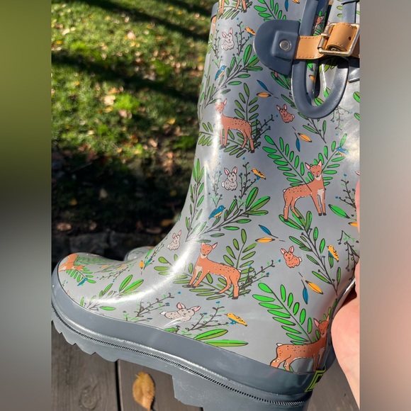 🦌WESTERN CHIEF OH DEER LINED CHARCOAL RUBBER RAIN BOOTS 8 - Picture 9 of 10